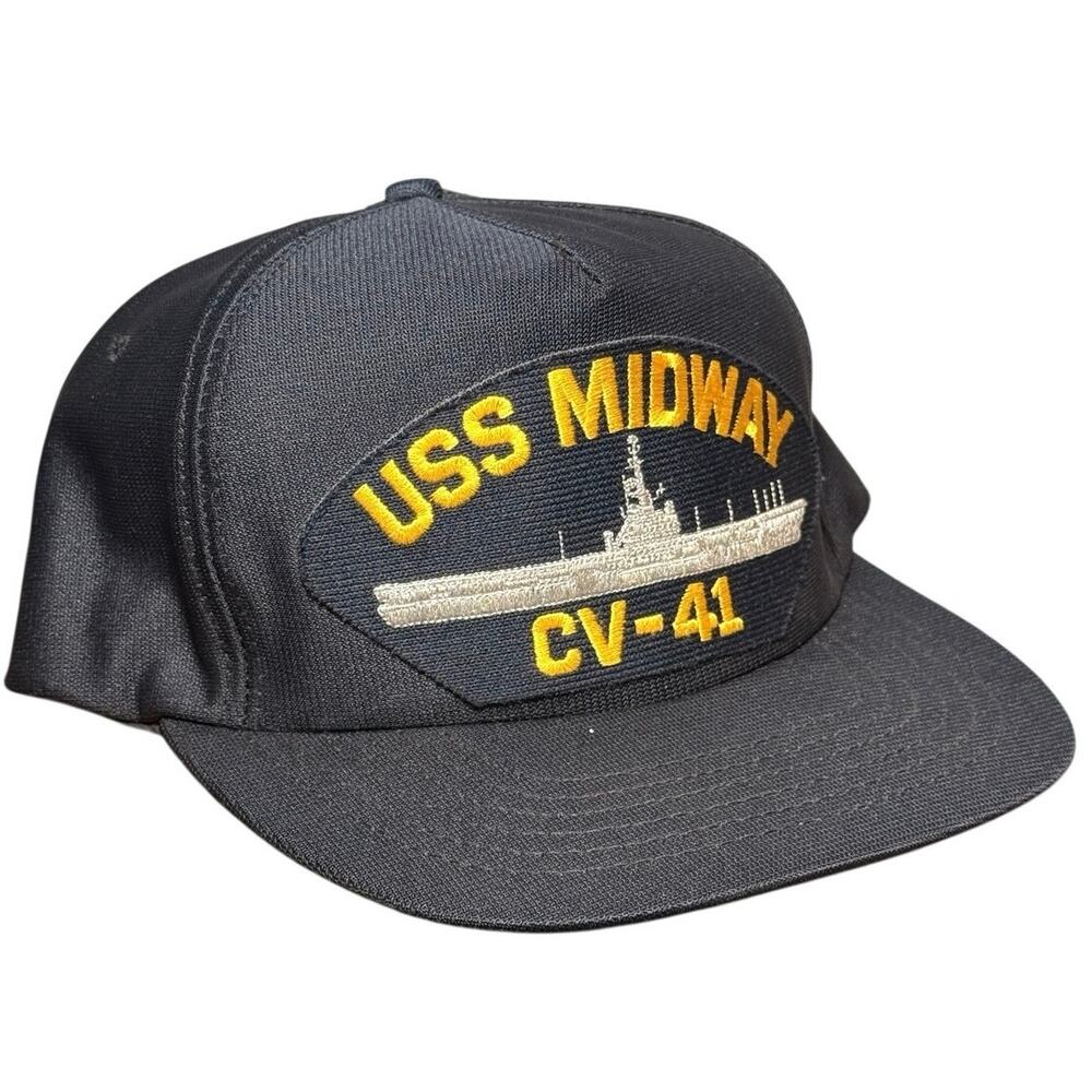 Vintage 80s USS Midway CV-41 Trucker Hat Virginia Insignia Made in USA Snapback